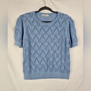 Grace Karin Beachy Crochet Y2K Boho Cropped Minimalist Blouse Top sz XL